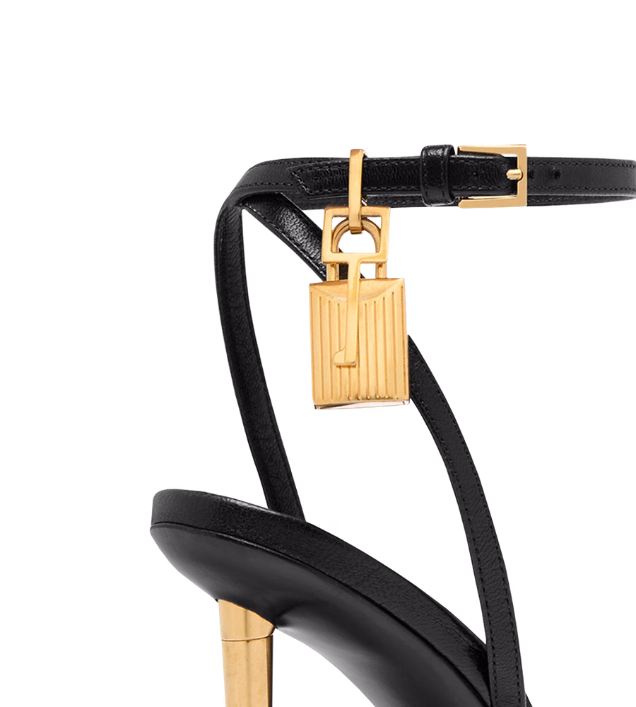SHINY LEATHER PADLOCK POINTY NAKED SANDAL