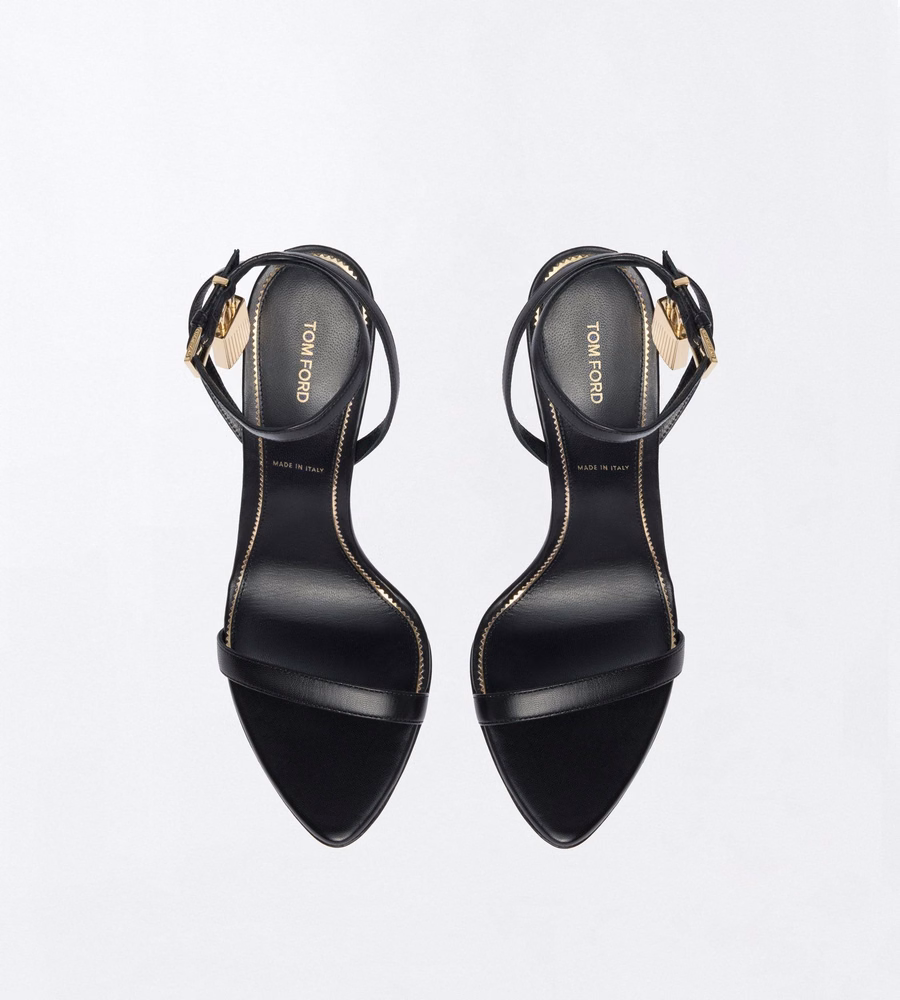 SHINY LEATHER PADLOCK POINTY NAKED SANDAL