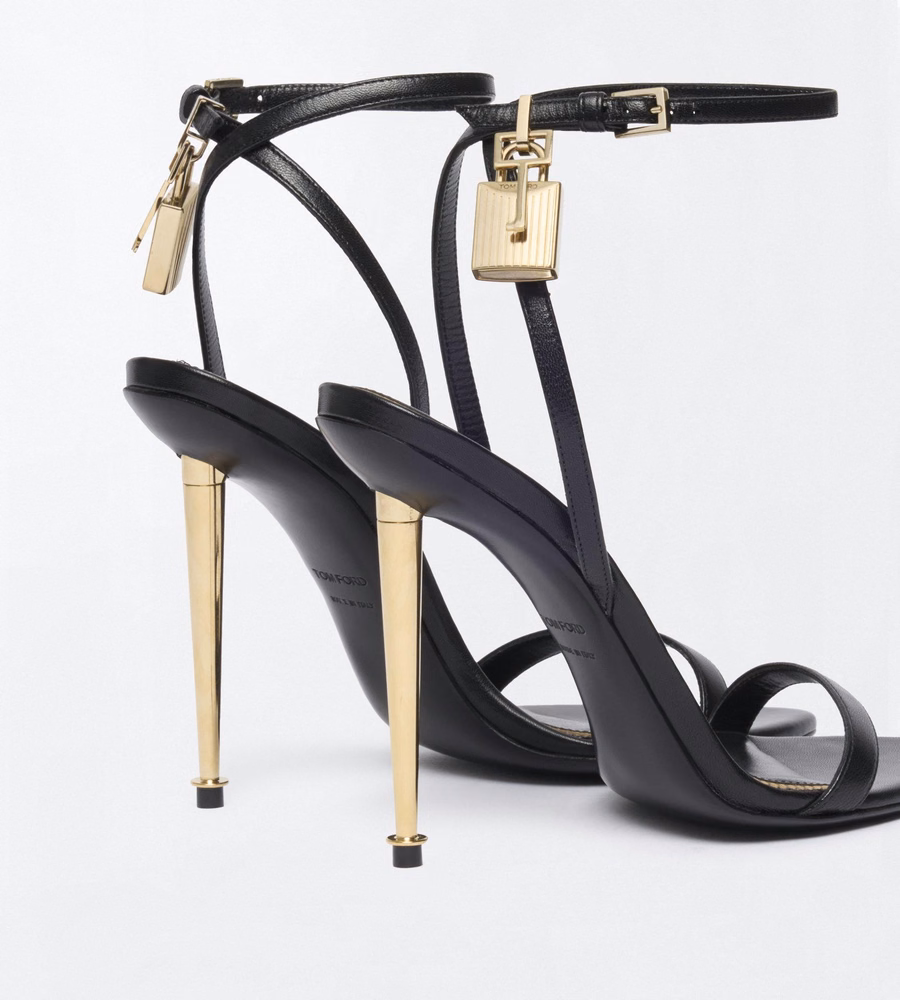 SHINY LEATHER PADLOCK POINTY NAKED SANDAL