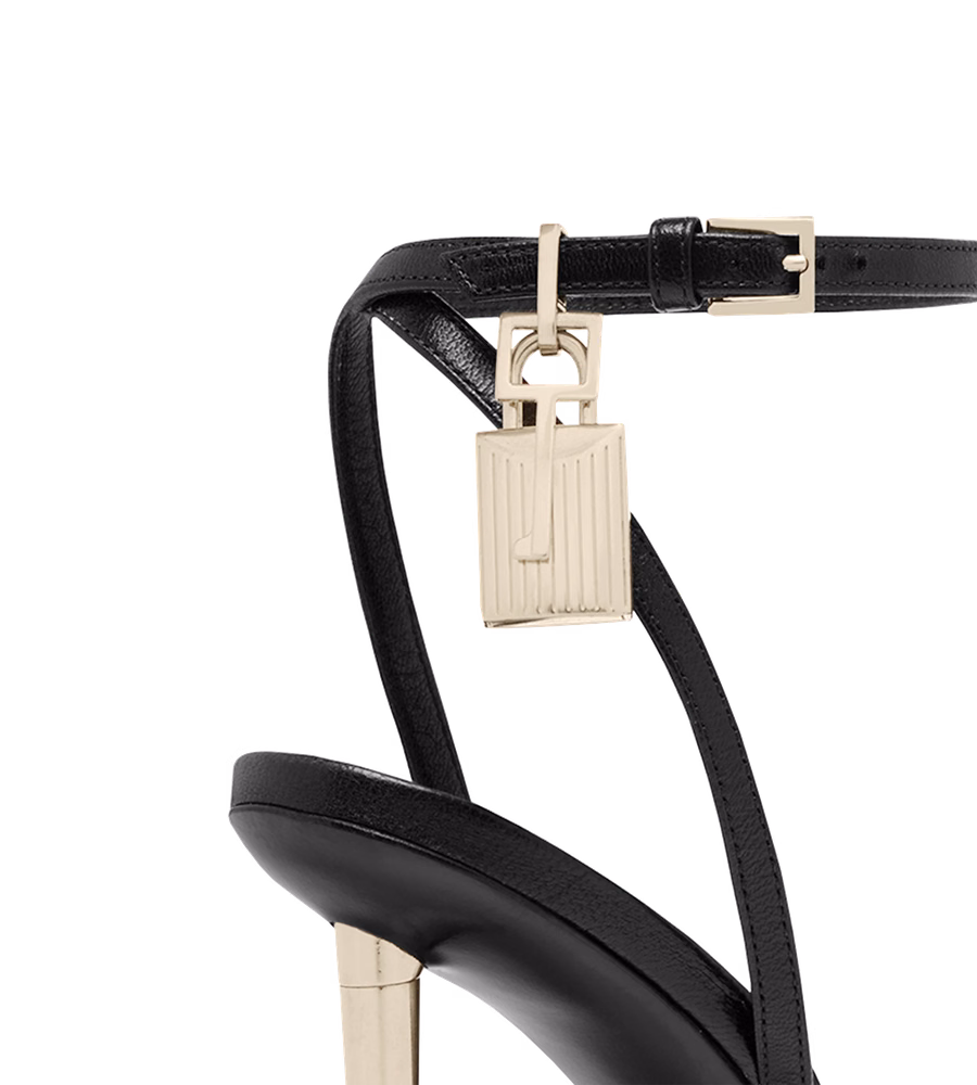 SHINY LEATHER PADLOCK POINTY NAKED SANDAL