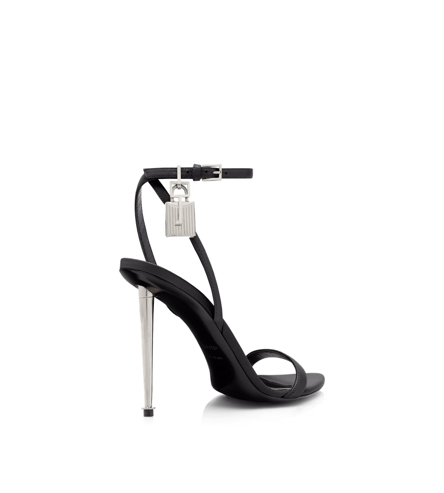 SHINY LEATHER PADLOCK POINTY NAKED SANDAL