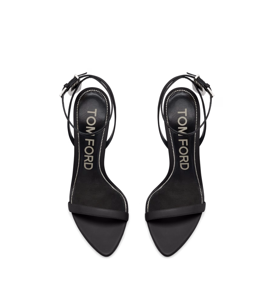 SHINY LEATHER PADLOCK POINTY NAKED SANDAL