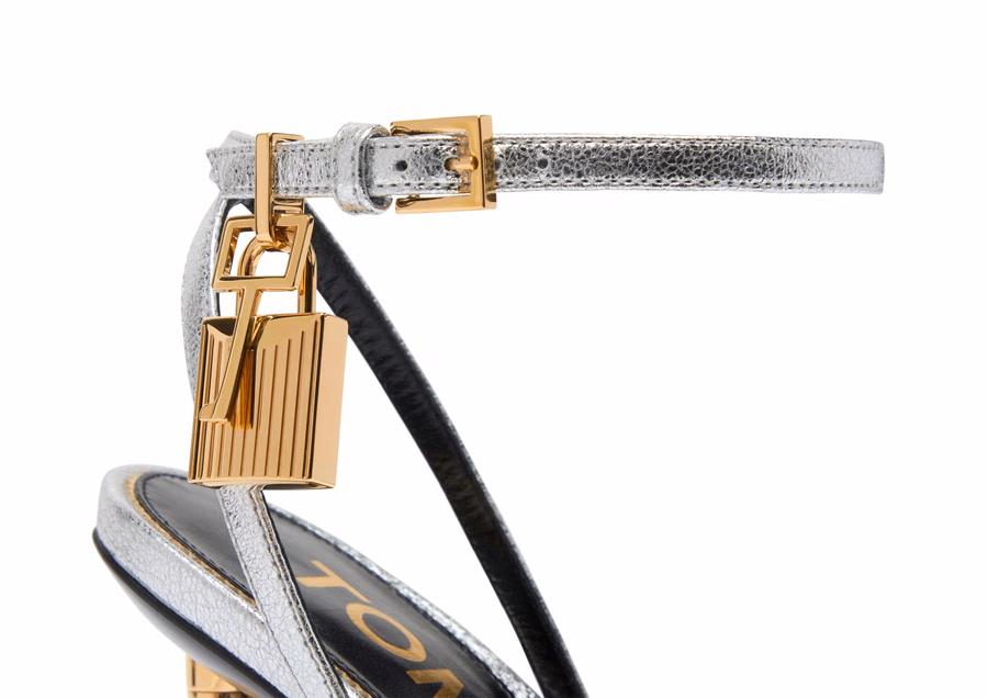 LAMINATED NAPPA LEATHER PADLOCK POINTY NAKED SANDAL