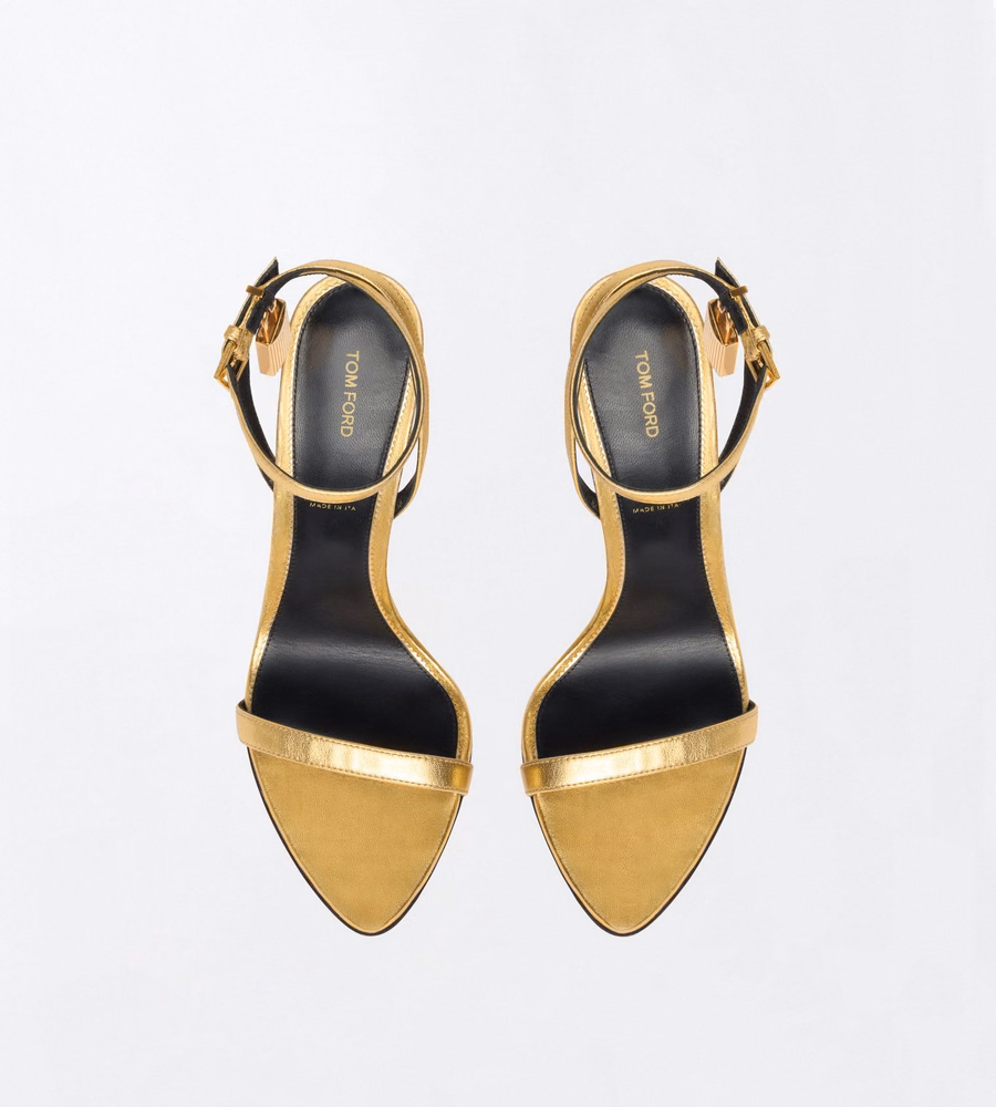 LAMINATED NAPPA LEATHER PADLOCK POINTY NAKED SANDAL