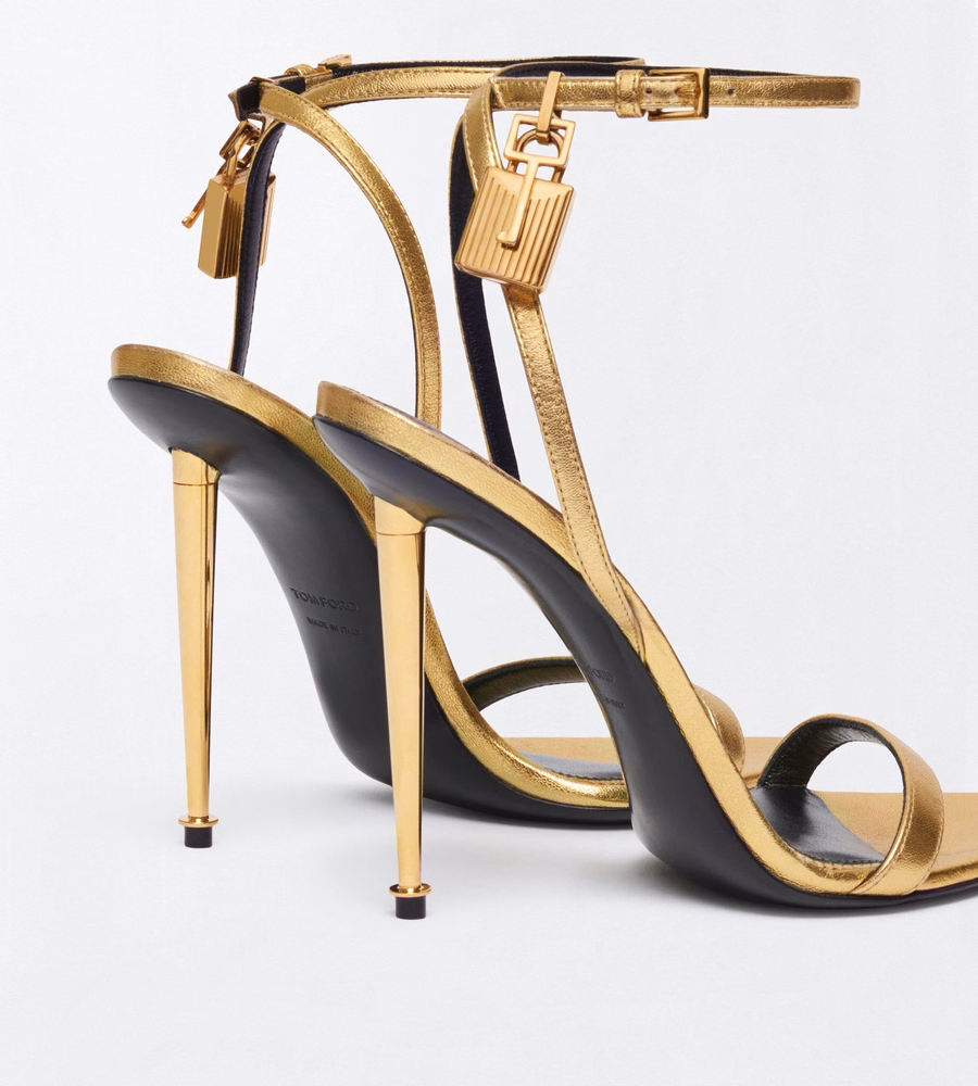 LAMINATED NAPPA LEATHER PADLOCK POINTY NAKED SANDAL