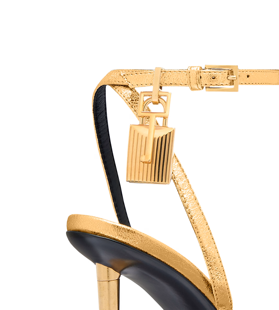 LAMINATED NAPPA LEATHER PADLOCK POINTY NAKED SANDAL