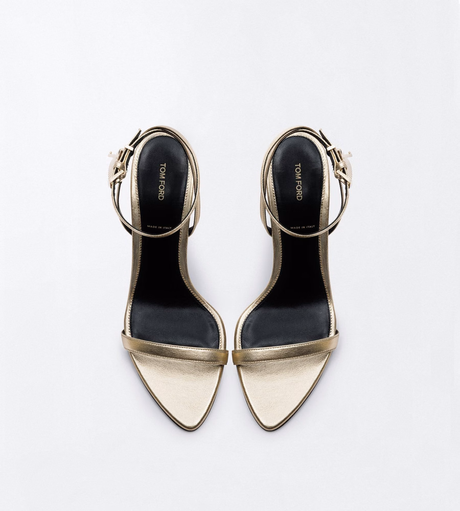 LAMINATED NAPPA LEATHER PADLOCK POINTY NAKED SANDAL