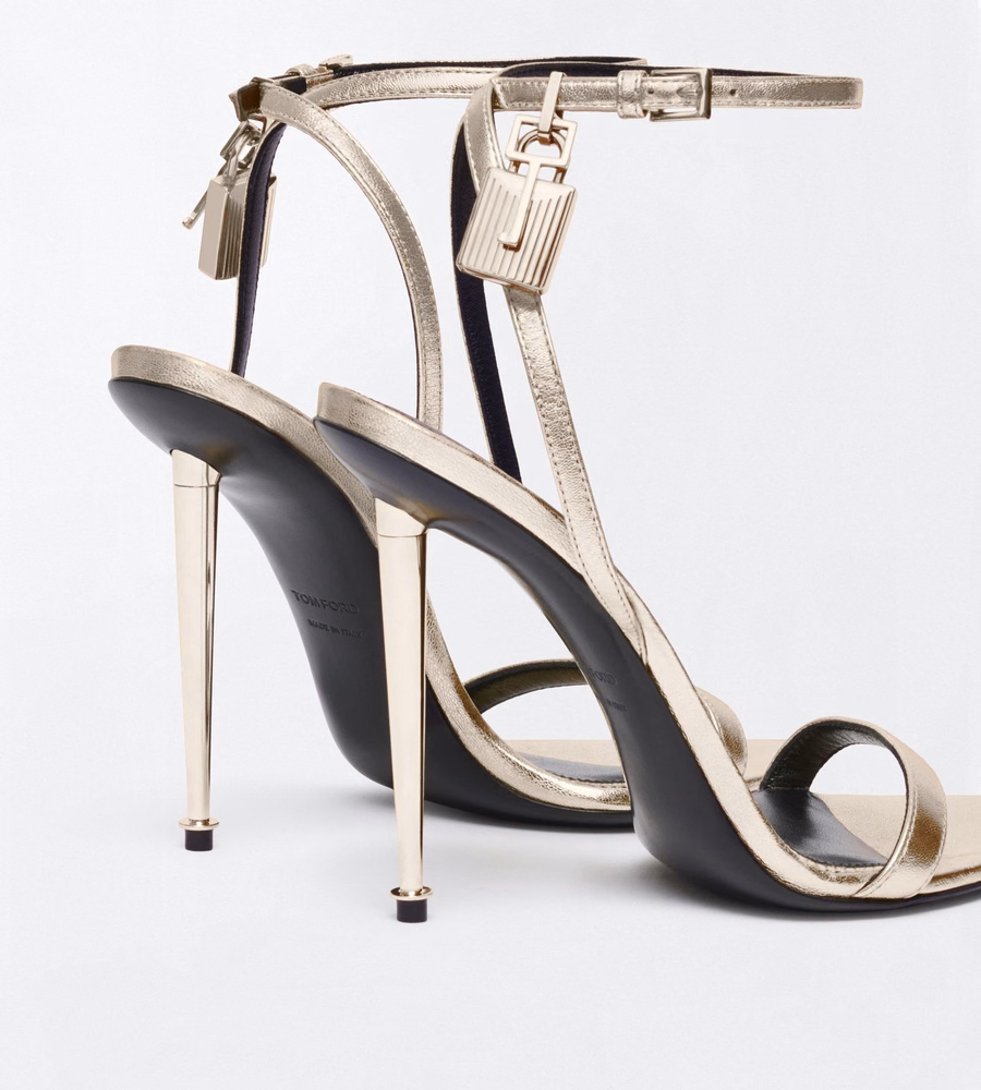 LAMINATED NAPPA LEATHER PADLOCK POINTY NAKED SANDAL