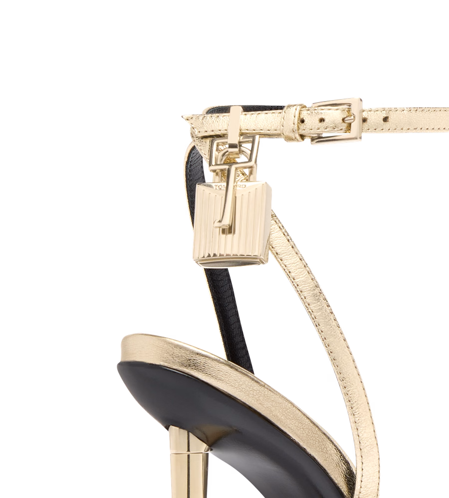 LAMINATED NAPPA LEATHER PADLOCK POINTY NAKED SANDAL