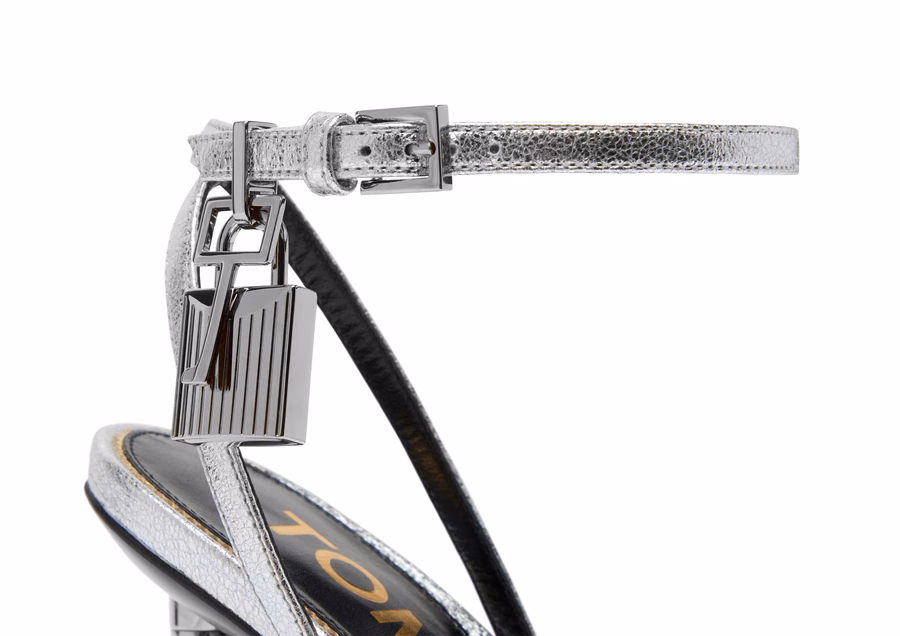 LAMINATED NAPPA LEATHER PADLOCK POINTY NAKED SANDAL