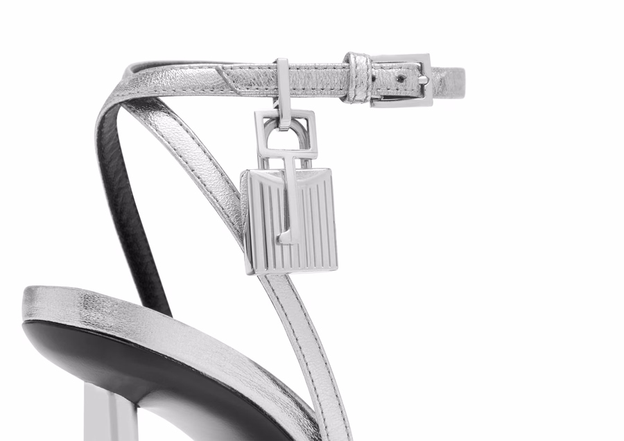 LAMINATED NAPPA LEATHER PADLOCK POINTY NAKED SANDAL