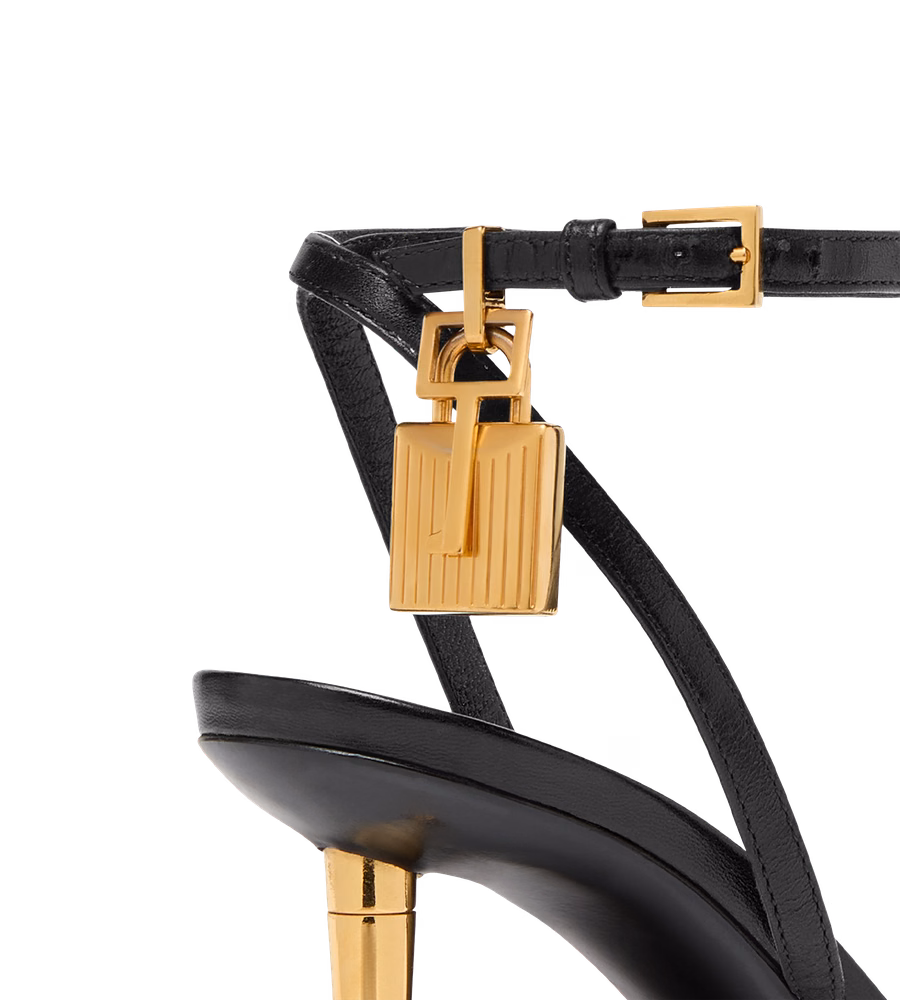 SHINY LEATHER PADLOCK POINTY NAKED SANDAL 85MM
