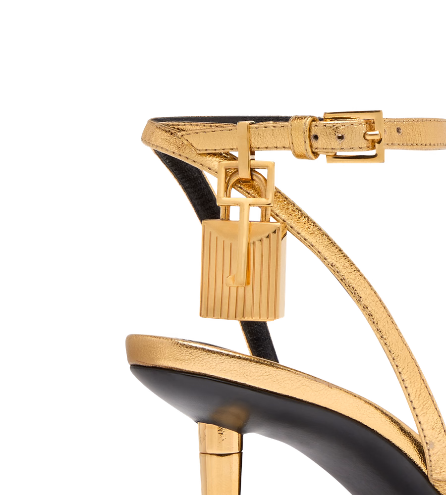 LAMINATED NAPPA LEATHER PADLOCK POINTY NAKED SANDAL 85MM
