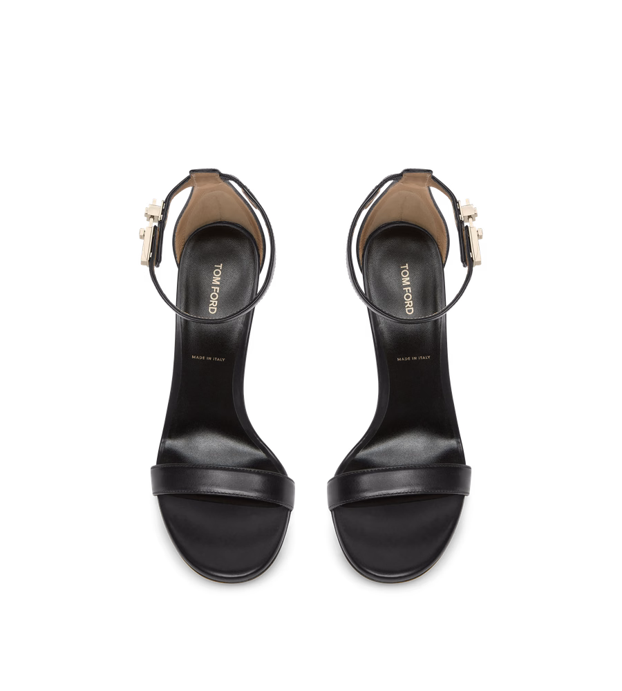 SHINY LEATHER T LATCH ANKLE STRAP SANDAL