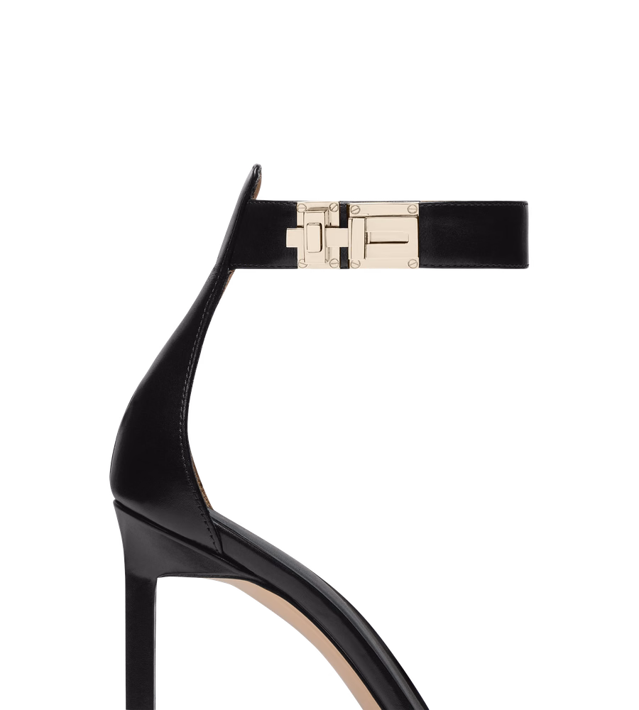 SHINY LEATHER T LATCH ANKLE STRAP SANDAL