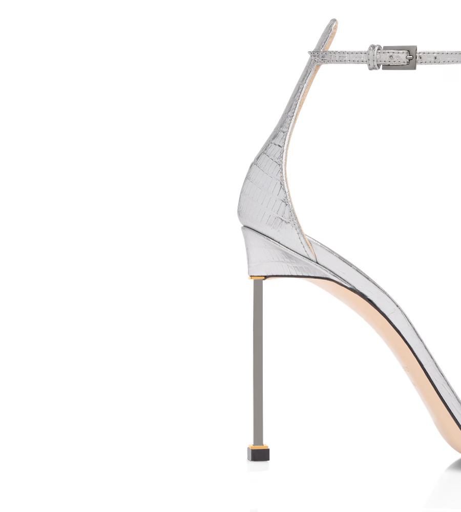 LAMINATED PRINTED TEJUS SPIRE ANKLE STRAP SANDAL
