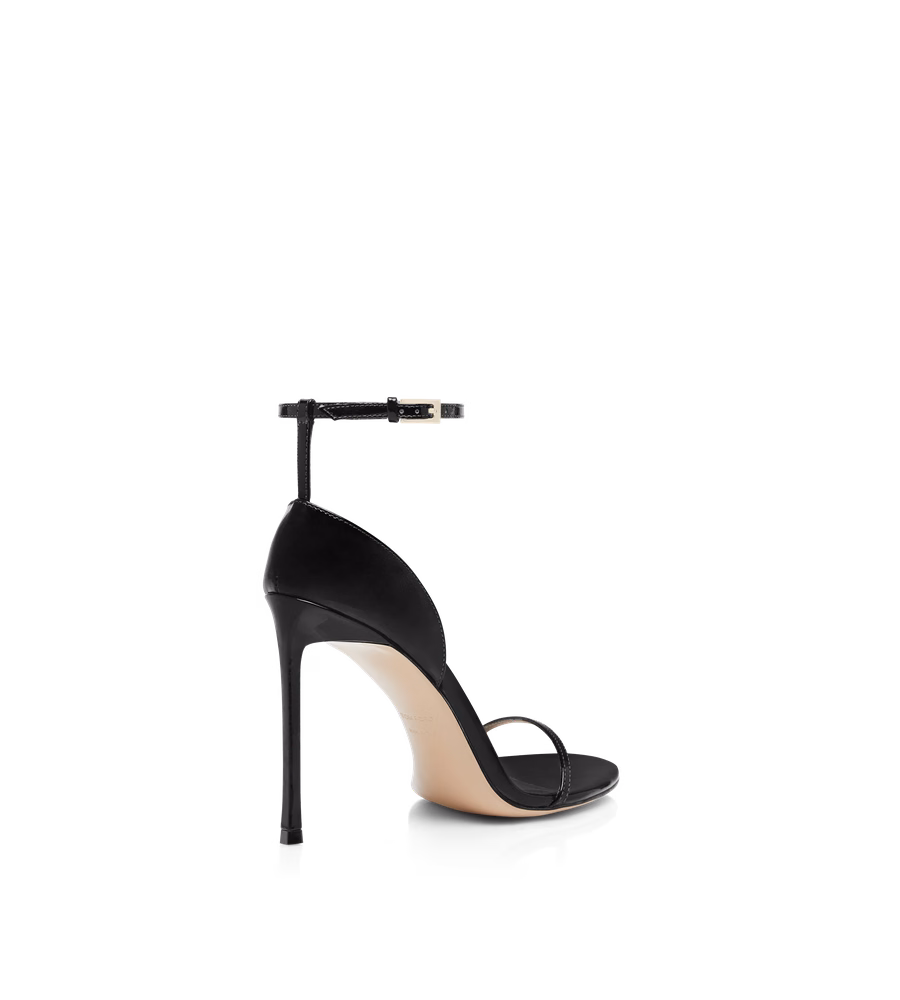 PATENT LEATHER VERTIGO ANKLE STRAP SANDAL
