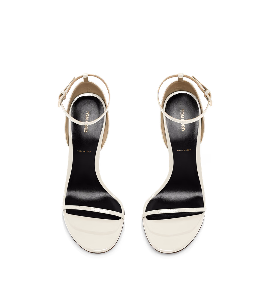 PATENT LEATHER VERTIGO ANKLE STRAP SANDAL