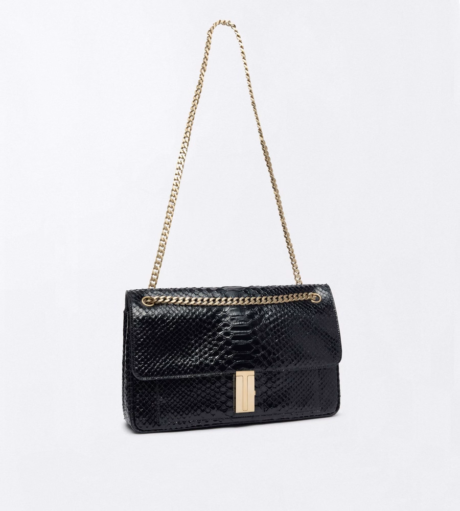 SEMI SHINY PRINTED PYTHON MIA CHAIN SHOULDER BAG