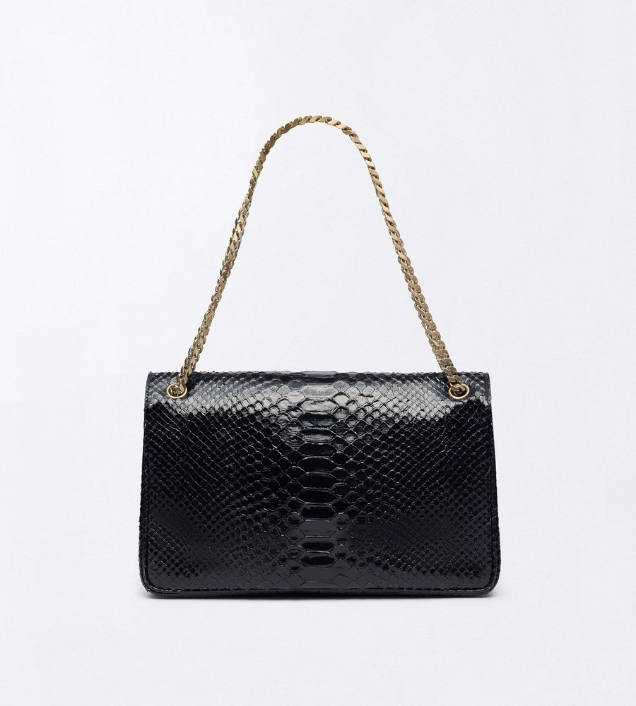 SEMI SHINY PRINTED PYTHON MIA CHAIN SHOULDER BAG