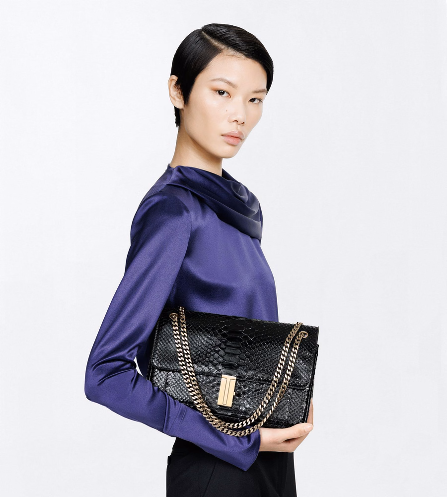 SEMI SHINY PRINTED PYTHON MIA CHAIN SHOULDER BAG
