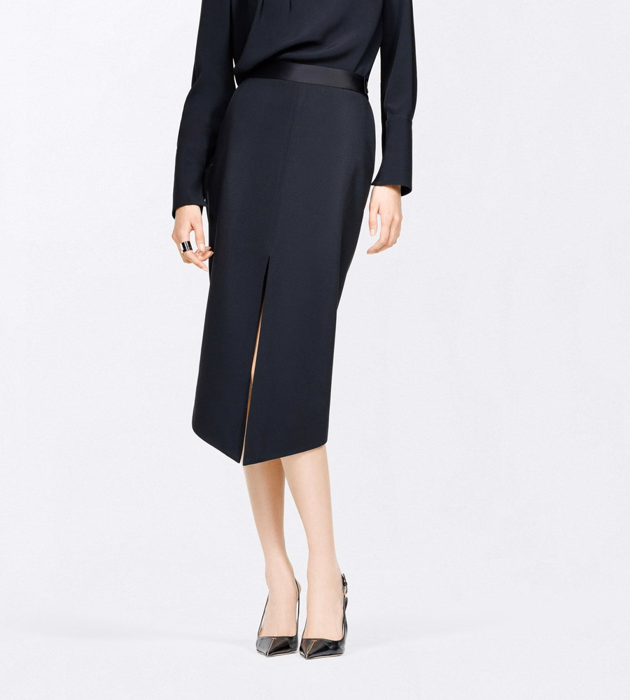 SATIN TAILORED TUXEDO PENCIL SKIRT WITH BUTTON DETAILS