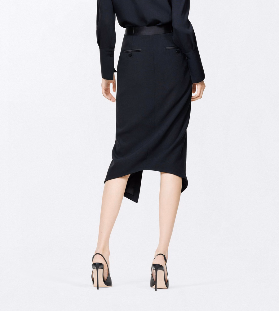 SATIN TAILORED TUXEDO PENCIL SKIRT WITH BUTTON DETAILS