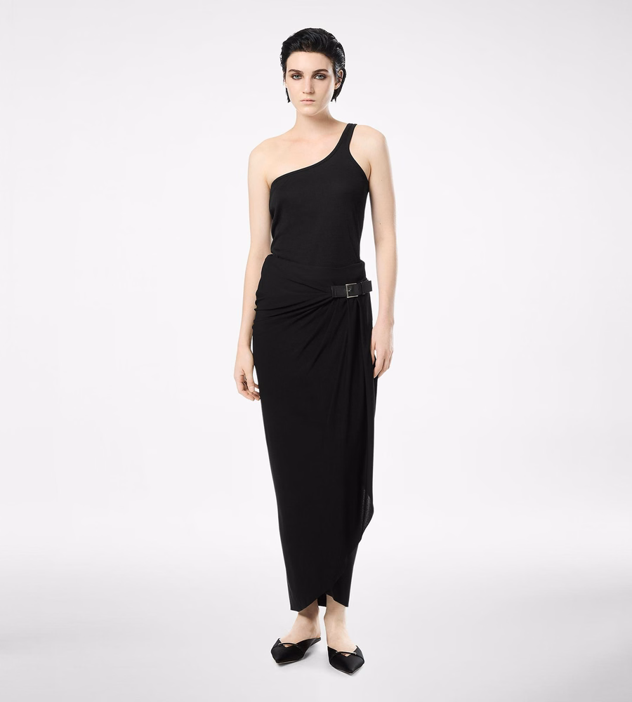 WRAP SKIRT WITH LEATHER DETAIL
