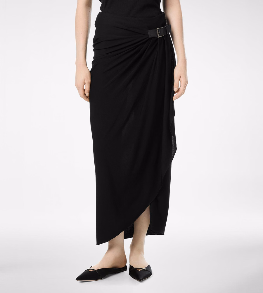 WRAP SKIRT WITH LEATHER DETAIL