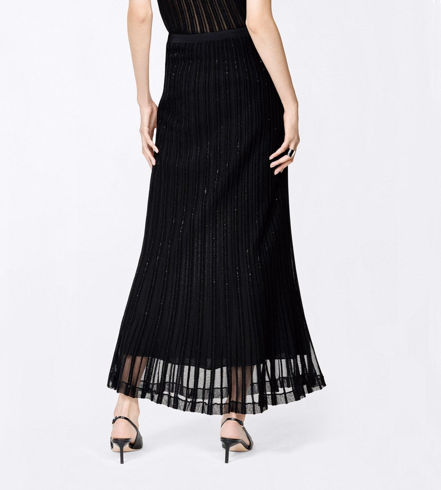 SHEER VELVET TEXTURED STRIPE WITH MICRO SEQUINS MID-LENGTH EVENING SKIRT
