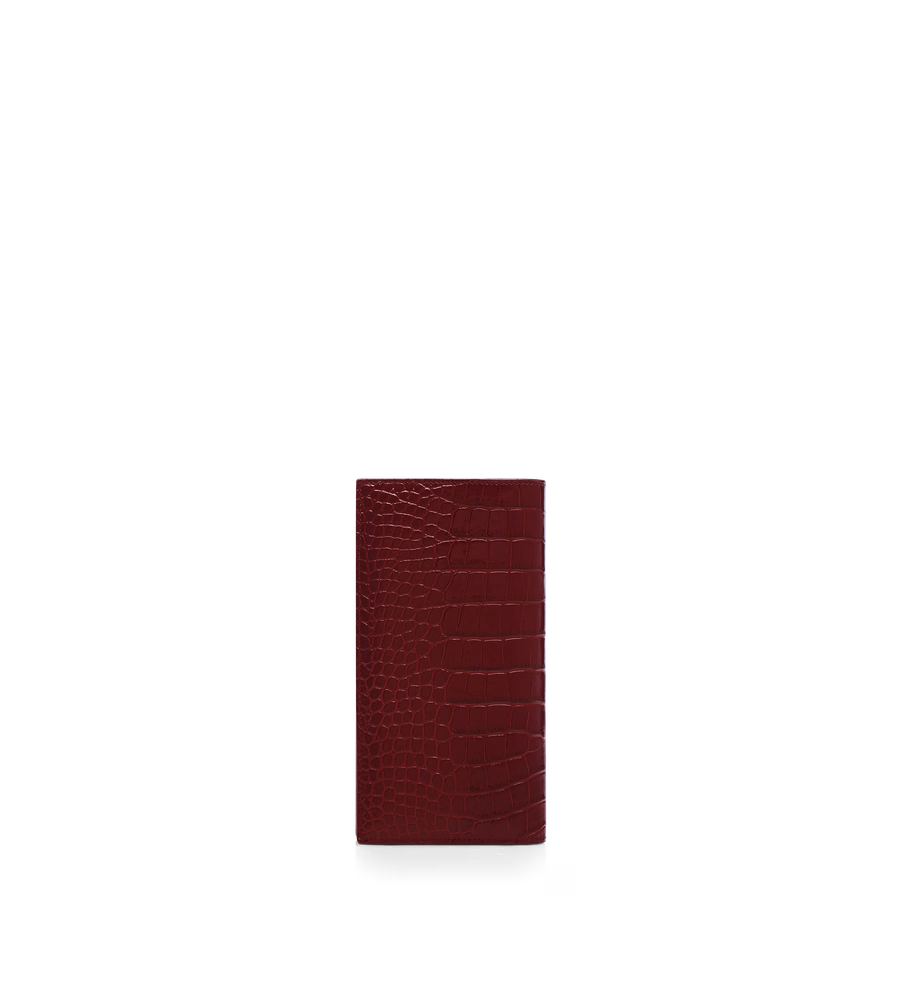 SHINY STAMPED CROCODILE LEATHER VERTICAL WALLET