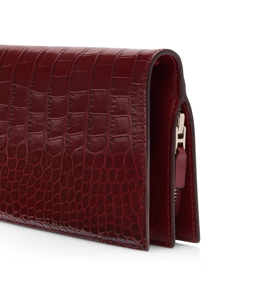 SHINY STAMPED CROCODILE LEATHER VERTICAL WALLET