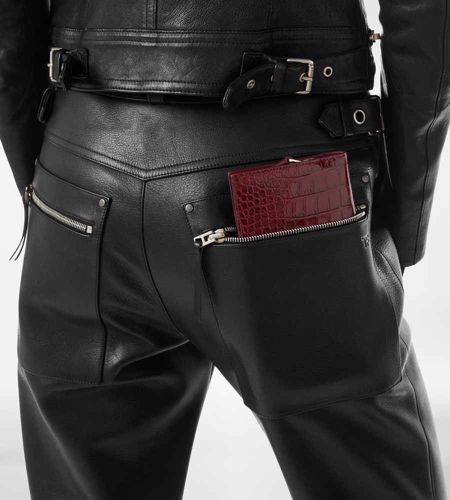 SHINY STAMPED CROCODILE LEATHER VERTICAL WALLET