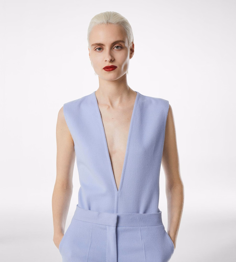 DOUBLE FACE LIGHT WOOL V-NECK BODYSUIT
