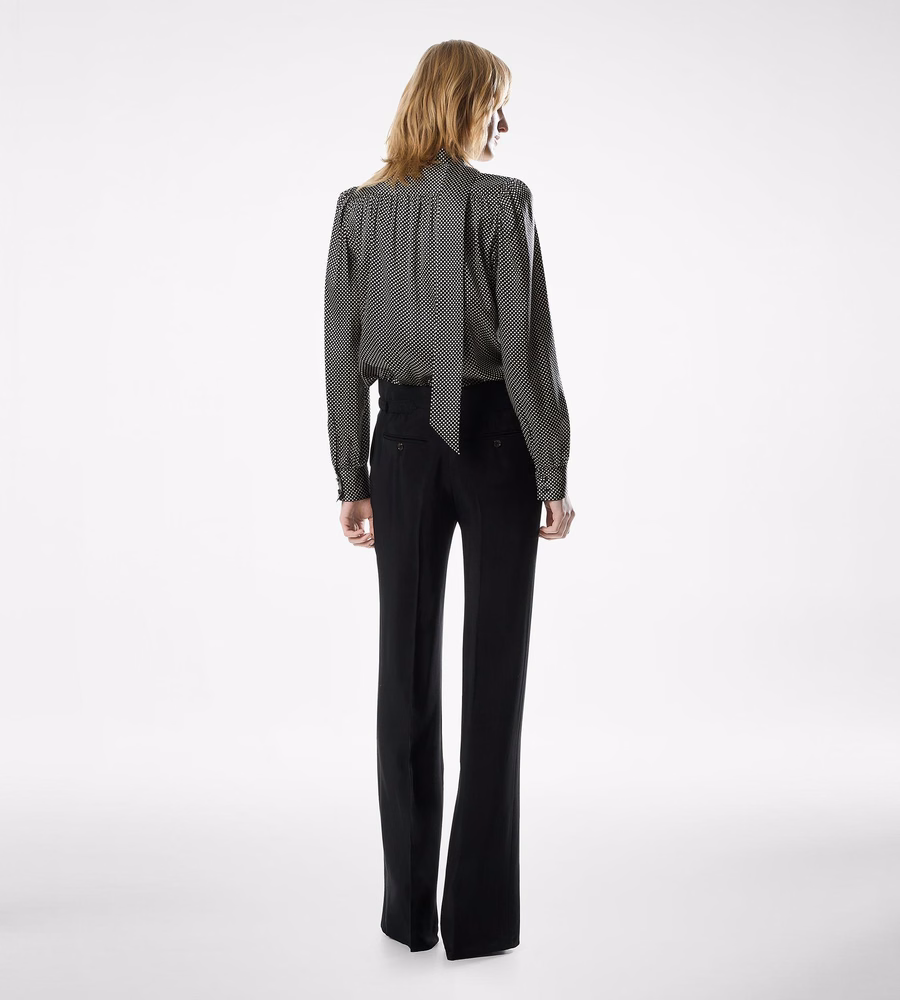LONG SLEEVE V-NECK LAVALLIERE SILK BLOUSE