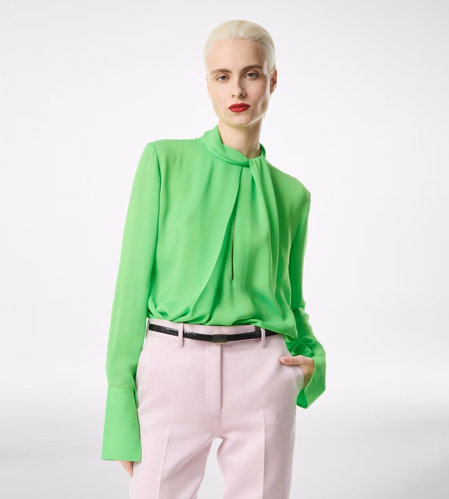 WASHED SILK GEORGETTE LONG SLEEVE BLOUSE