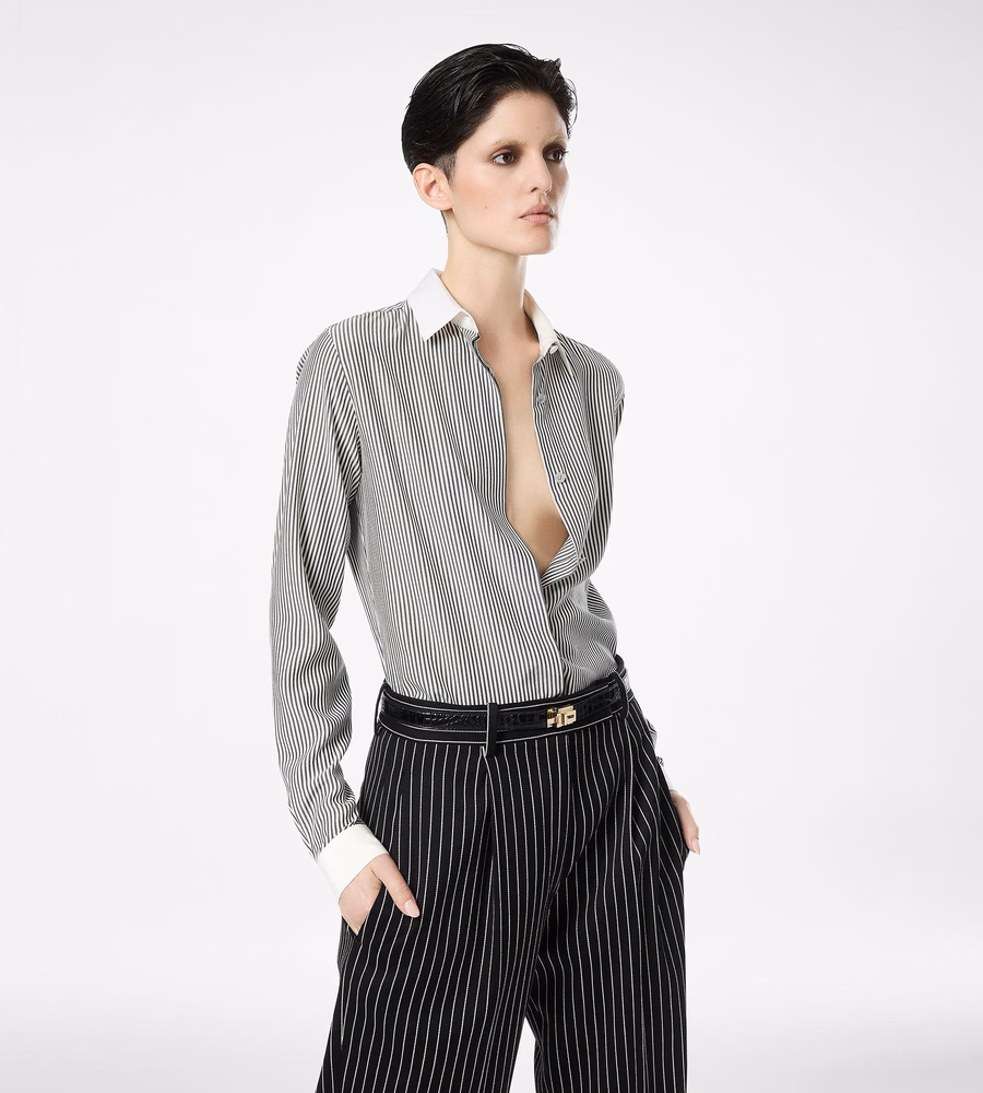 STRIPED SILK SHIRT WITH CONTRAST DETAILS