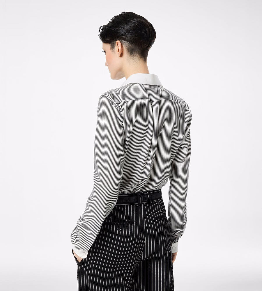 STRIPED SILK SHIRT WITH CONTRAST DETAILS