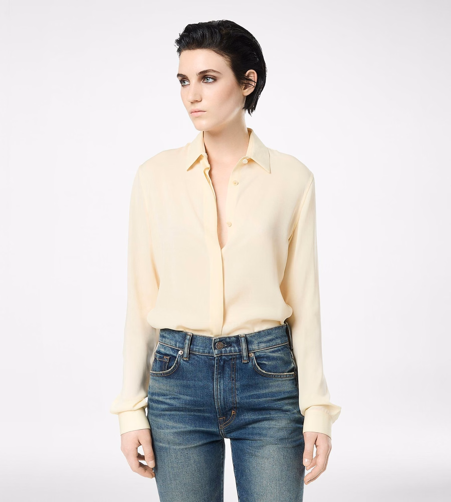 WASHED SILK GEORGETTE SHIRT WITH TONAL TF EMBROIDERED LOGO
