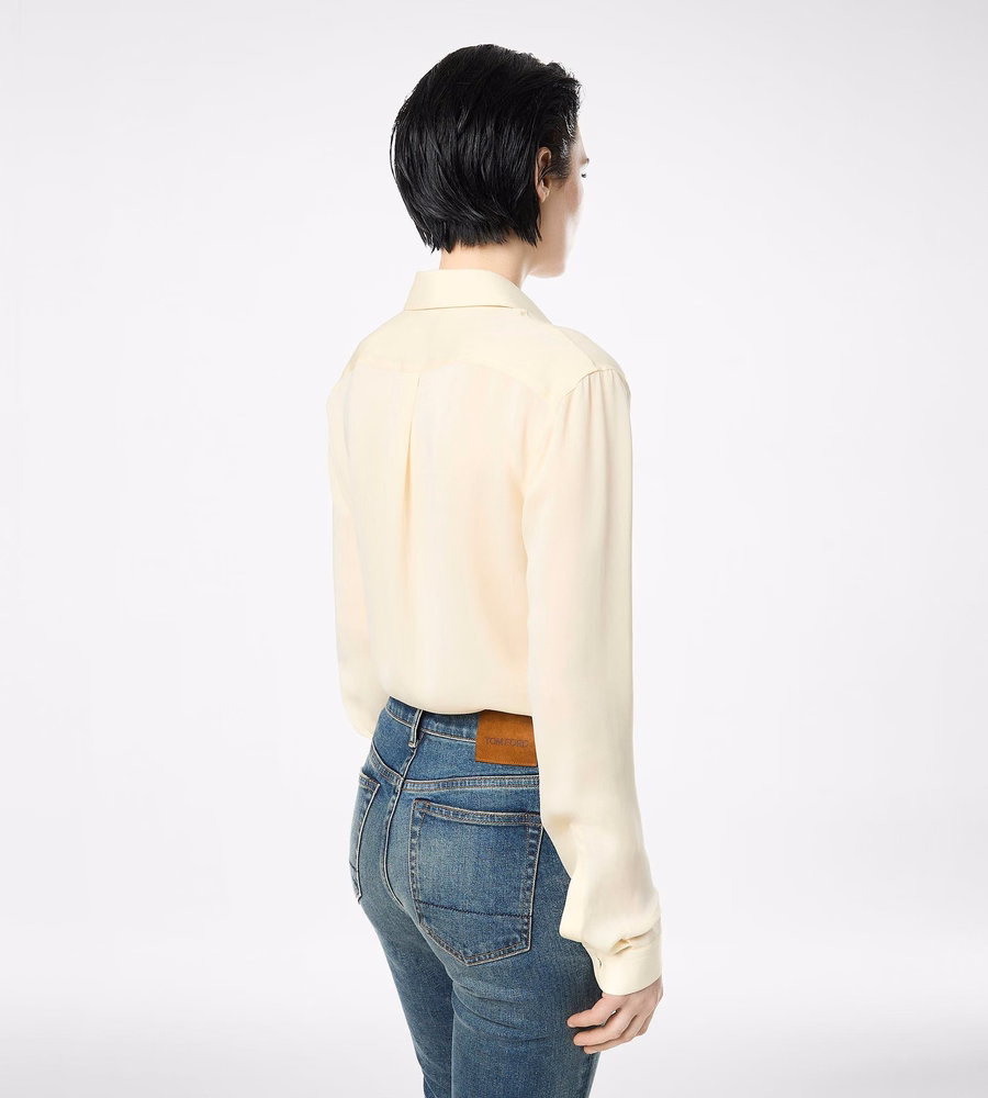 WASHED SILK GEORGETTE SHIRT WITH TONAL TF EMBROIDERED LOGO