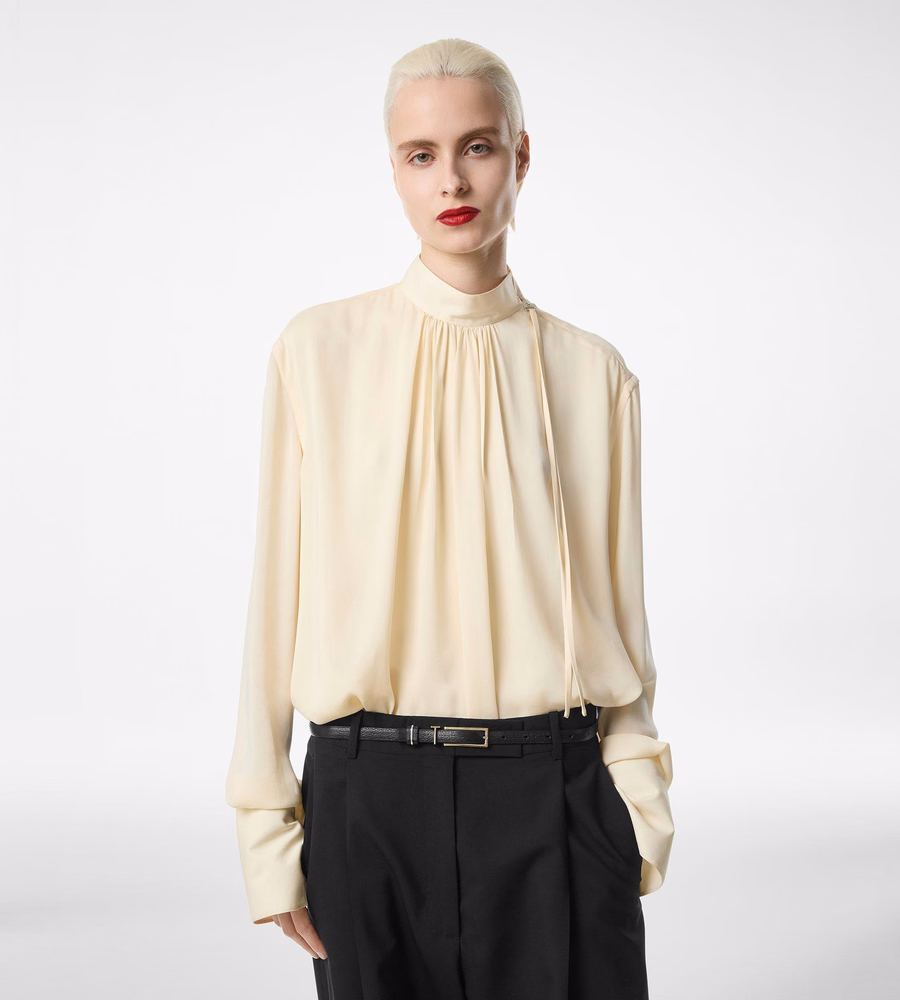 WASHED SILK GEORGETTE LONG SLEEVE BLOUSE