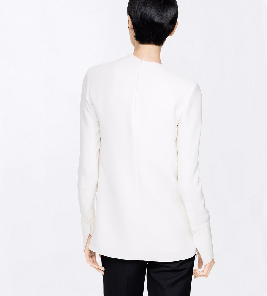 SILK CREPE LONG SLEEVE DRAPED COLLAR BLOUSE