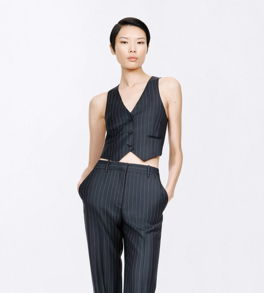 CHALK STRIPE WOOL MOHAIR WAISTCOAT