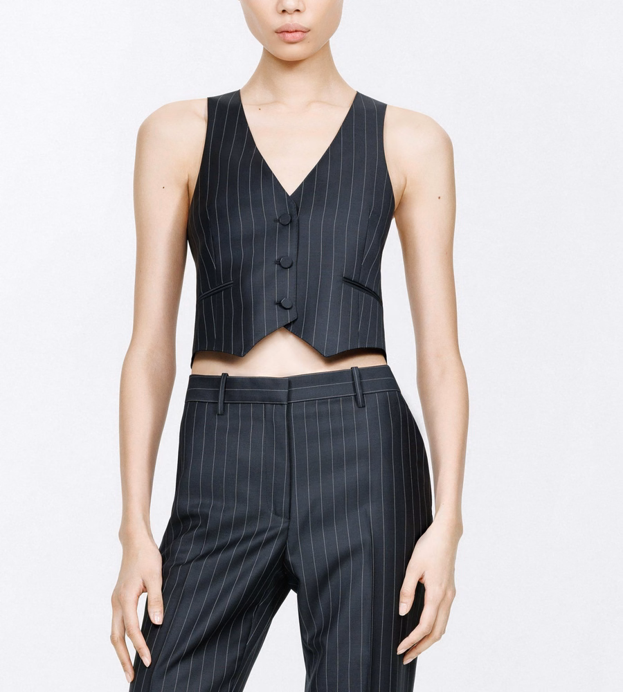 CHALK STRIPE WOOL MOHAIR WAISTCOAT
