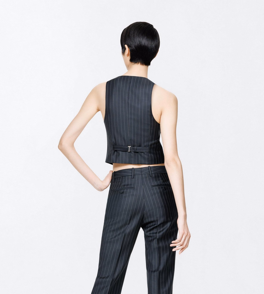 CHALK STRIPE WOOL MOHAIR WAISTCOAT